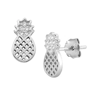 10mm Fruit Pineapple CZ Studs 925 Sterling Silver 10mm Push Back Earrings Studs - Picture 1 of 4
