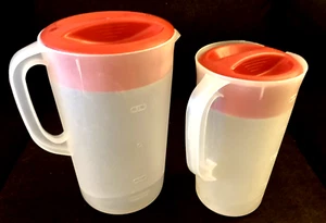 Rubbermaid 1 Gal. & 2.25 Qt. Drink Pitchers - Frosted with Red Lid - VINTAGE - Picture 1 of 10