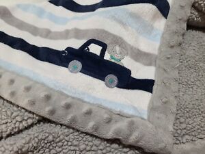 Child of Mine Blue Gray White Stripes Puppy Dog in Truck Baby Blanket