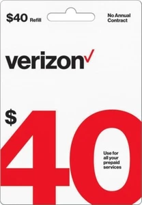 CARTE DE RECHARGE SANS FIL VERIZON 40 $ POUR SERVICE PRÉPAYÉ RECHARGE DIRECTE RAPIDE - Photo 1 sur 2