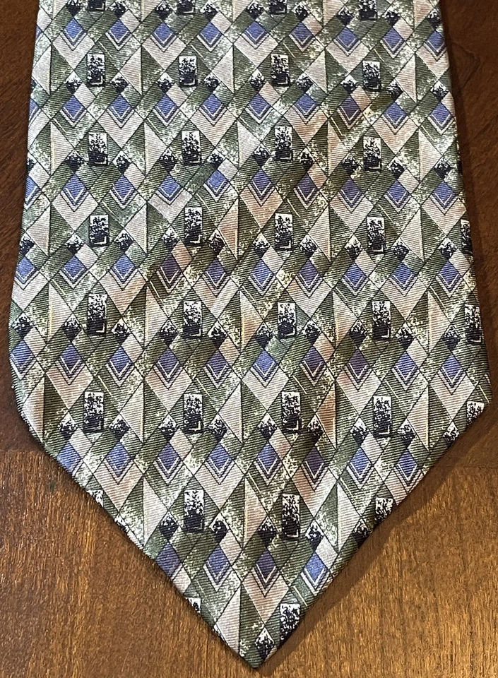 Barrington 绿色蓝色 100% 真丝男式领带多米尼加共和国制造 — 第 1/4 张图片