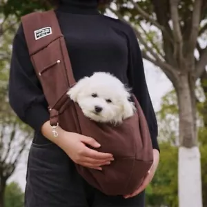 Brown Adjustable Pet Sling Carrier Bag - Comfortable and Hands-Free Design - Picture 1 of 3