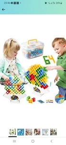 64 PCS Tetra Tower Stacking Game with Storage Box, Balance Building Blocks Board - Picture 1 of 5