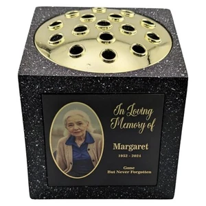 Personalised Printed Black Memorial Rose Bowl Grave Marker Flower (UV PRINTED) - Picture 1 of 1