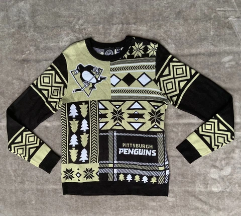 Pittsburg Penguins NHL Sweater Jersey Hockey Christmas Size M Preppy Knit Cover