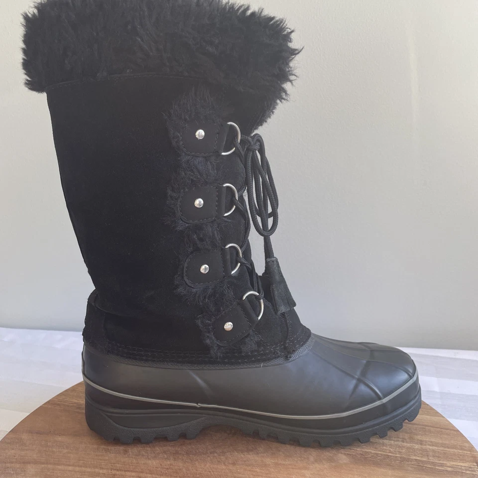 Botas de nieve KHOMBU nórdicas impermeables negras con cordones de piel sintética talla 10 SKU 753 Foto 1 de 4