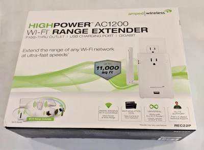 Amped Wireless High Power AC1200 Range Extender w/AC Pass-Thru & USB Port ~ New! - Image 1 of 4