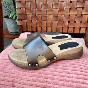 Vintage Y2K Candies Wood Mules Slides Gray Jelly Studded Size 8 - Picture 1 of 8
