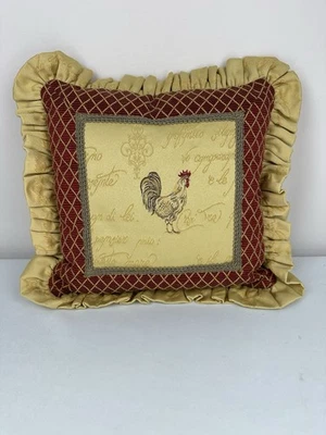 Almohada de Pollo French Country Rojo Verde Dorado Cuadros 12" Volantes Cottage Gallo Foto 1 de 4