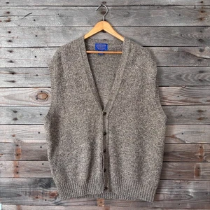 Pendleton Brown 100% Shetland Wool Sleeveless Cardigan Sweater Vest - Size L - Picture 1 of 5