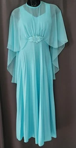 60s-70s Mister Jay Maxi Gown With Capelet Sleeveless Pleated Vtg Size 10 Hostess - Picture 1 of 11