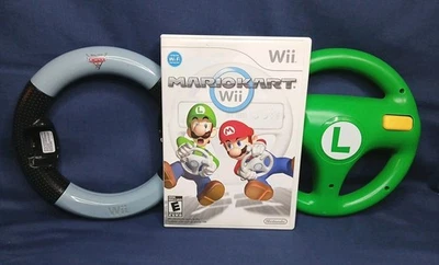 LOT Mario Kart Bundle Nintendo Wii  2 Wheels Luigi - DisneyCARS & Manual CIB - Image 1 of 4