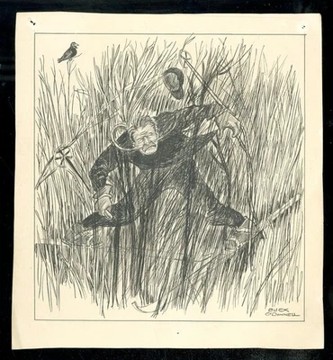 "Винтажная иллюстрация рисунка ручкой и чернилами Buck O'Donnell ""Man Skiing""" - Изображение 1 из 4