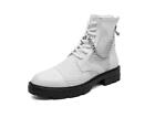 Mens Punk White Chain Mesh Hollow Out Lace Up Ankle Boots High Top Motorcycle