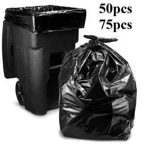 25x 50x 75x Heavy Duty Trash Bags 65 Gallon Large Garbage Rubbish Bag Black Home - Picture 1 of 18