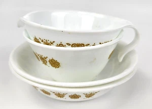 Corelle Gold Butterfly Pattern 2 Tiny Bowl Cream And Sugar - Picture 1 of 9