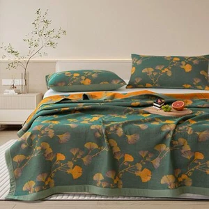 3 Piece Ginkgo Quilt Set with 2 Pillow Shams Queen Reversible Cotton Quilt Be... - Picture 1 of 6