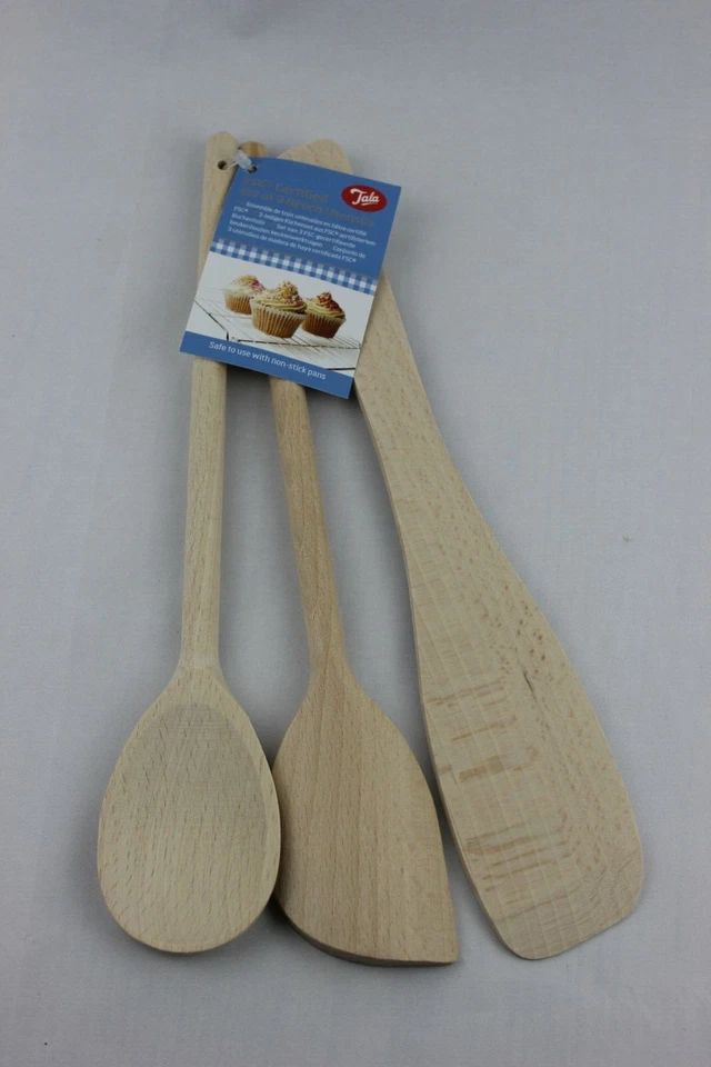 Juego de utensilios de madera 3 herramientas calidad haya cocina hornear cocina agitación artesanías Foto 1 de 4