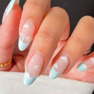 Nail Tips DIY Press on Nails False Nails Long Almond Simple French - Picture 1 of 5