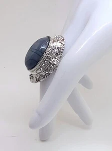 Anello Grosso Grande Retrò Tibet Esotico Tribale Grigio Forma Ovale Regolabile Moda - Foto 1 di 5