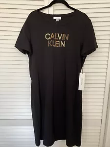 NWT Calvin Klein Multi Rhinestone Logo Black T-Shirt Dress Large - Picture 1 of 5
