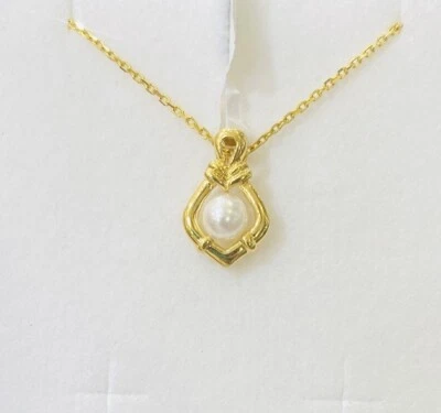 18K твердого желтого золота кластер один жемчуг подвеска 1.3GM и ссылка цепочка ожерелье 1.89G - Изображение 1 из 4