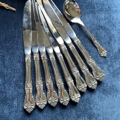 8 Oneida Ltd PRESIDENTE Wm A Rogers Cubiertos Cuchillos de cena más cuchara de azúcar USA Foto 1 de 4