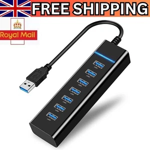 USB 7 PORT HUB 3.0 BLACK HIGH SPEED MULTI SPLITTER ADAPTER DESKTOP FOR PC LAPTOP - Picture 1 of 7