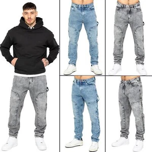 Enzo Mens Carpenter Jeans Regular Fit Straight Leg Casual Mid-rise Pants - Picture 1 of 20