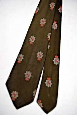 Neck Tie VTG 60s Olive with Horse in Crown Foulard Rayon Acetate Tie 56" x 2.5" - Image 1 of 4