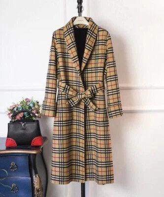 Custom Made to order check wool blend belted jacket trench coat plus 1x-10x Y207 - Image 1 of 2