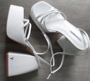 WINDSOR SMITH 36946 HEAVEN WHITE PLATFORM CHUNKY HEELS LEATHER UPPER WOMENS SZ 8 - Picture 1 of 14