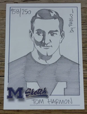 TK Legacy Michigan Wolverines Tom Harmon Sketch Card by Pablo 158/250 Made - Image 1 of 2
