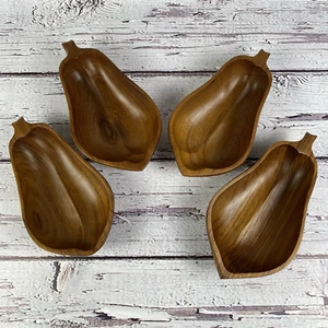 Pear Shaped Wooden Dish Set of 4 Trinket Nut Candy Dish - Picture 1 of 7