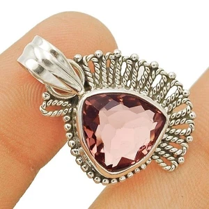 Natural 5CT Pink Amethyst 925 Solid Sterling Silver Pendant 1 1/4" Long @6-2 - Picture 1 of 1