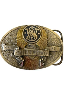 Smith & Wesson Schusswaffe Promo Gürtelschnalle Adler Revolver Vintage 90er Bergamotte USA - Bild 1 von 2