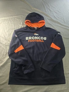 Reebok Apparel Denver Broncos Navy Blue Pullover Hoodie Sweatshirt -Mens X Large - Picture 1 of 9
