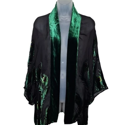 Citron Santa Monica Terciopelo Burnout Kimono Envoltura 3X Seda Transparente Capricho Esmeralda Foto 1 de 4
