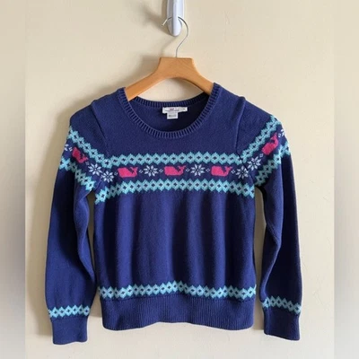 Suéter Vineyard Vines Holiday Azul Rosa Copo de Nieve‎ y Ballena Niña L 12/14 Foto 1 de 3