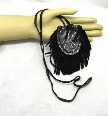 Bolsa de cuero negra plateada nativa americana, hecha en Cherokee, certificado de autenticidad #P99 Foto 1 de 4