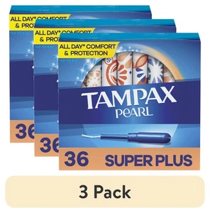 (3 pack) Tampax Pearl Tampons with LeakGuard Braid, Super Plus Absorbency - Picture 1 of 22