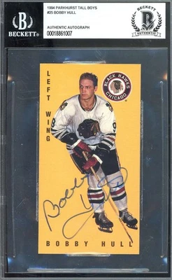 Autógrafo Parkhurst Tall Boys 1994 firmado por Bobby Hull Beckett BAS Foto 1 de 2