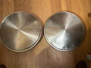 Pair Of Vintage Stainless Steel Disc Hubcaps Moons - Picture 1 of 8