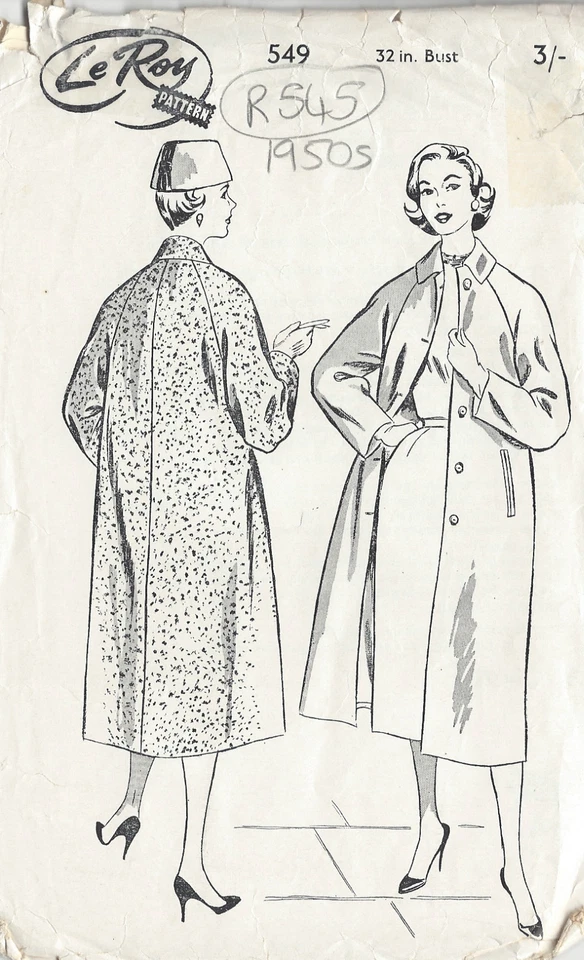 1950s Vintage Sewing Pattern COAT B32" (R545) - Image 1 of 1