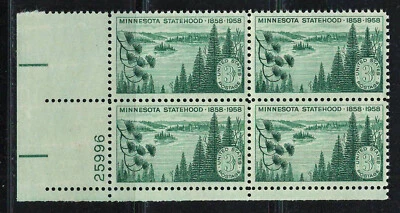 US 1958 Very Fine MNH Plate Block of 4 Stamps Scott # 1106  Minesota Statehood - Image 1 of 2