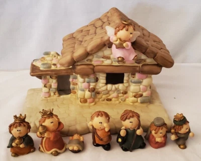 Belén Cerámico 8 Piezas Expositor Navidad Iluminado Foto 1 de 4