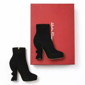 Salvatore Ferragamo Calla Black Suede Platform Booties Size 6 C - Picture 1 of 6