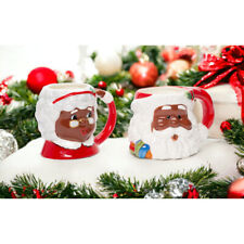 Ceramic African American Santa Claus And Mrs. Claus Mug Pair Home Decor