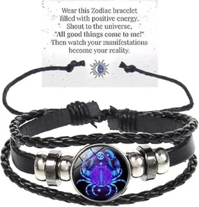 Cancer Zodiac Signs Spirit Bracelet Multilayer Adjustable 12 Constellation Black - Picture 1 of 7