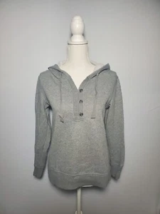 Eddie Bauer Gray Hooded Henley Button Neckline Sweatshirt Women's Petite PS - Picture 1 of 9